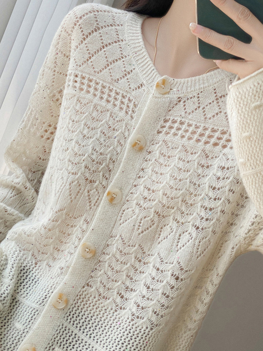 Women Autumn Artsy Pure Color O-Neck Knitted Sweater