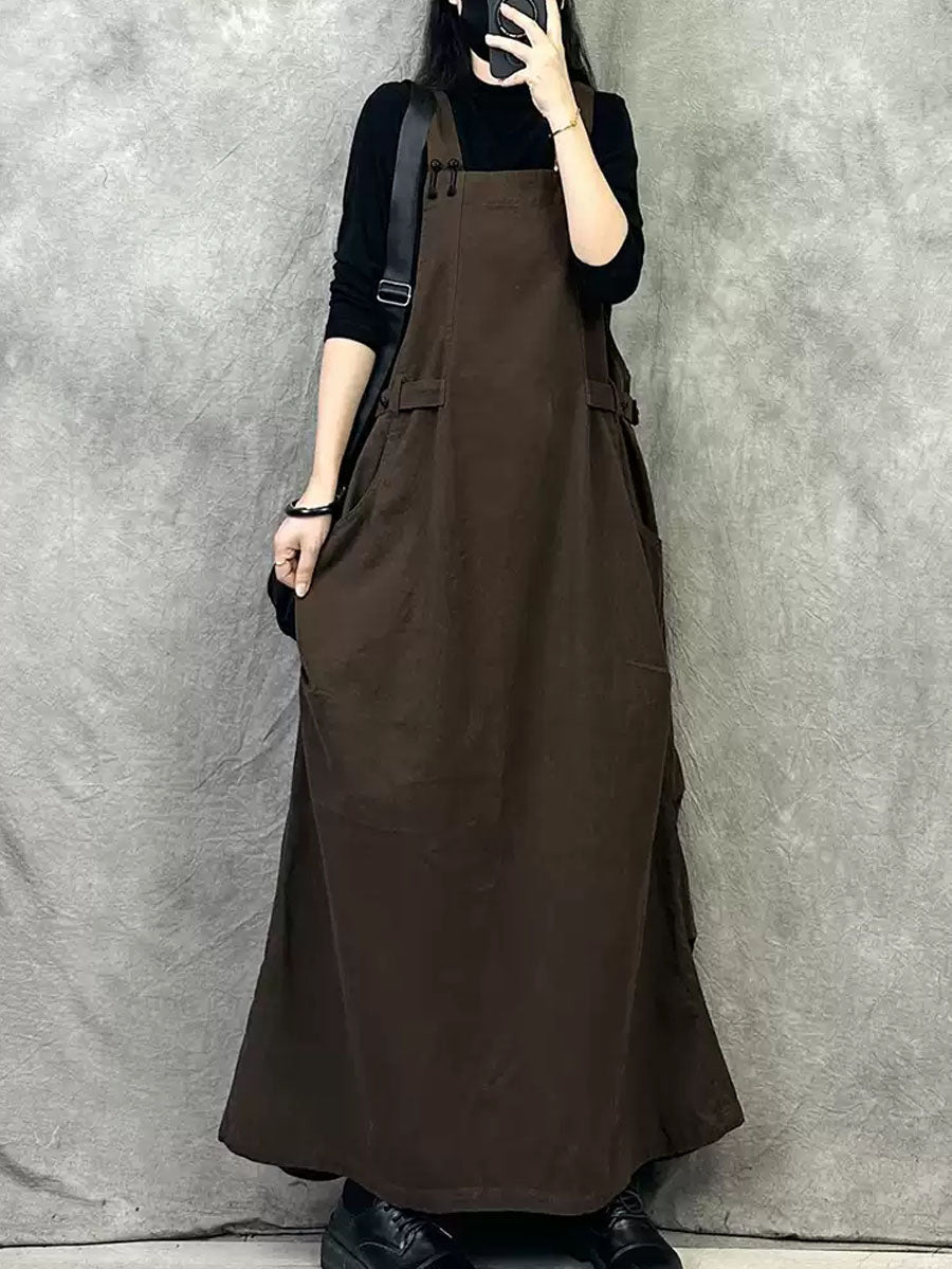 Plus Size Women Autumn Casual Solid Loose Overall Dress