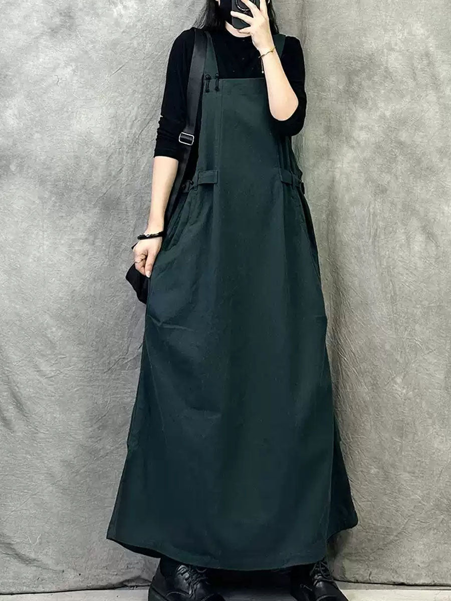 Plus Size Women Autumn Casual Solid Loose Overall Dress