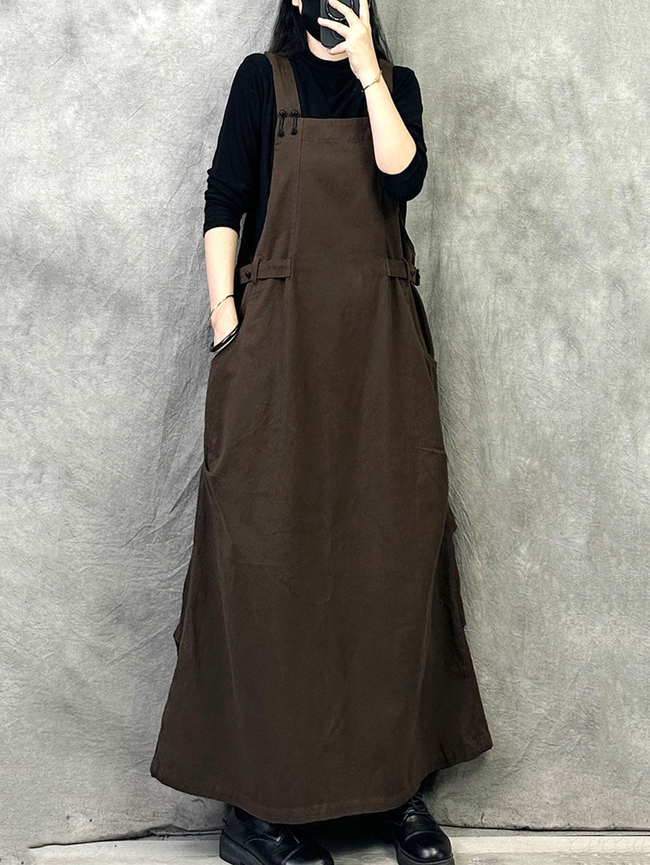 Plus Size Women Autumn Casual Solid Loose Overall Dress