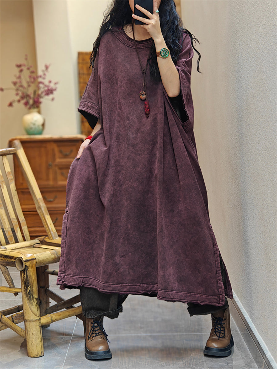 Women Vintage Summer Split Hem Cotton Dress