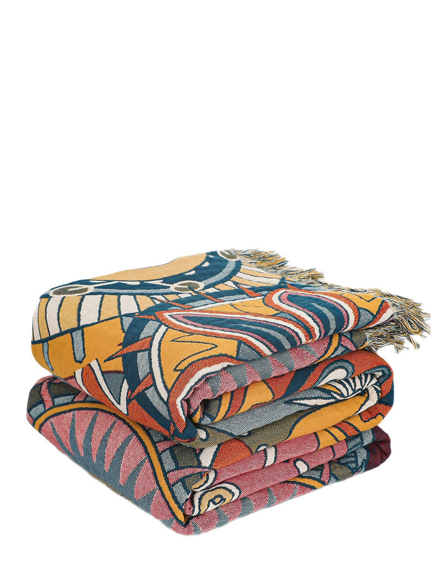 100%Cotton Print Tassel Bedcover Sofa Blanket