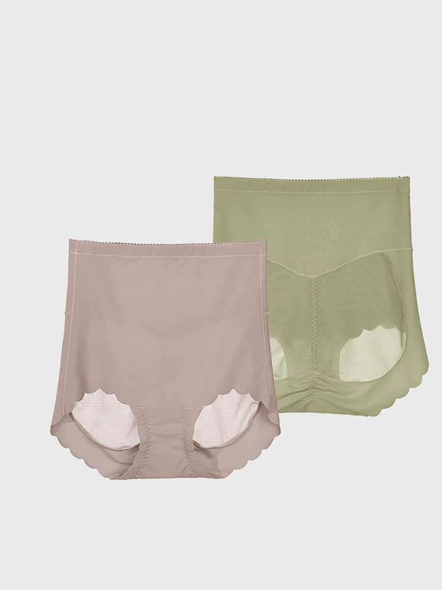 2 Pairs Women Casual Pure Color High Waist Underwear