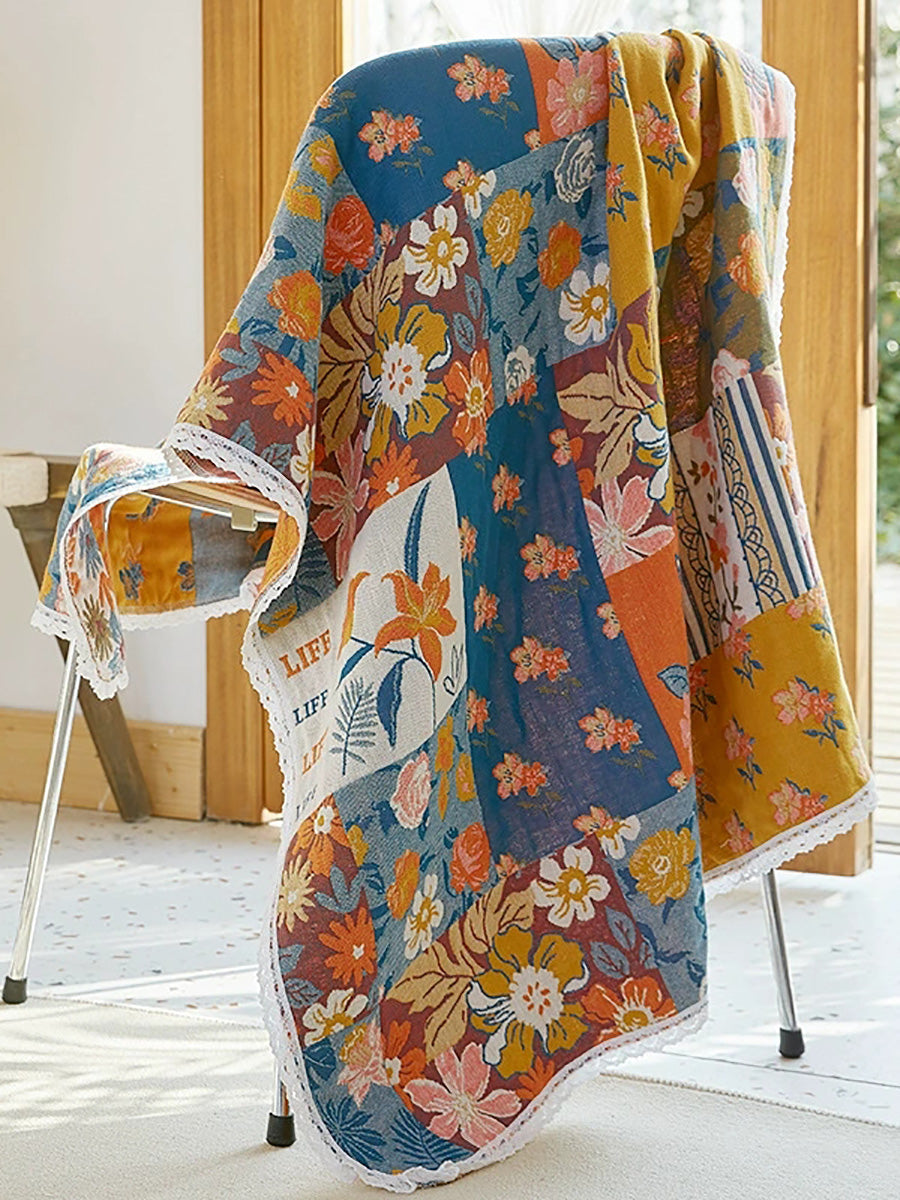 100%Cotton Flower Adult Lace Spliced Bath Towel