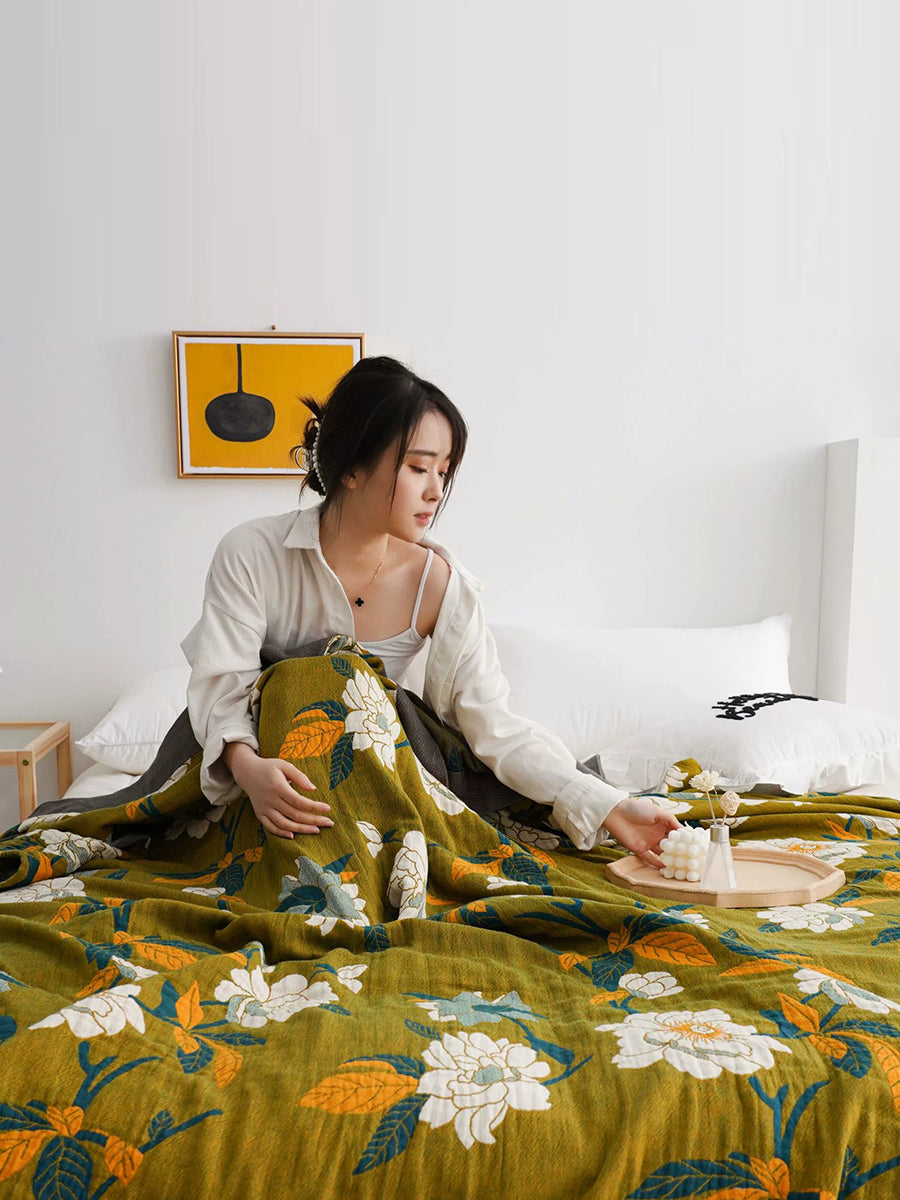 100%Cotton Flower Jacquard Bedcover Blanket Quilt