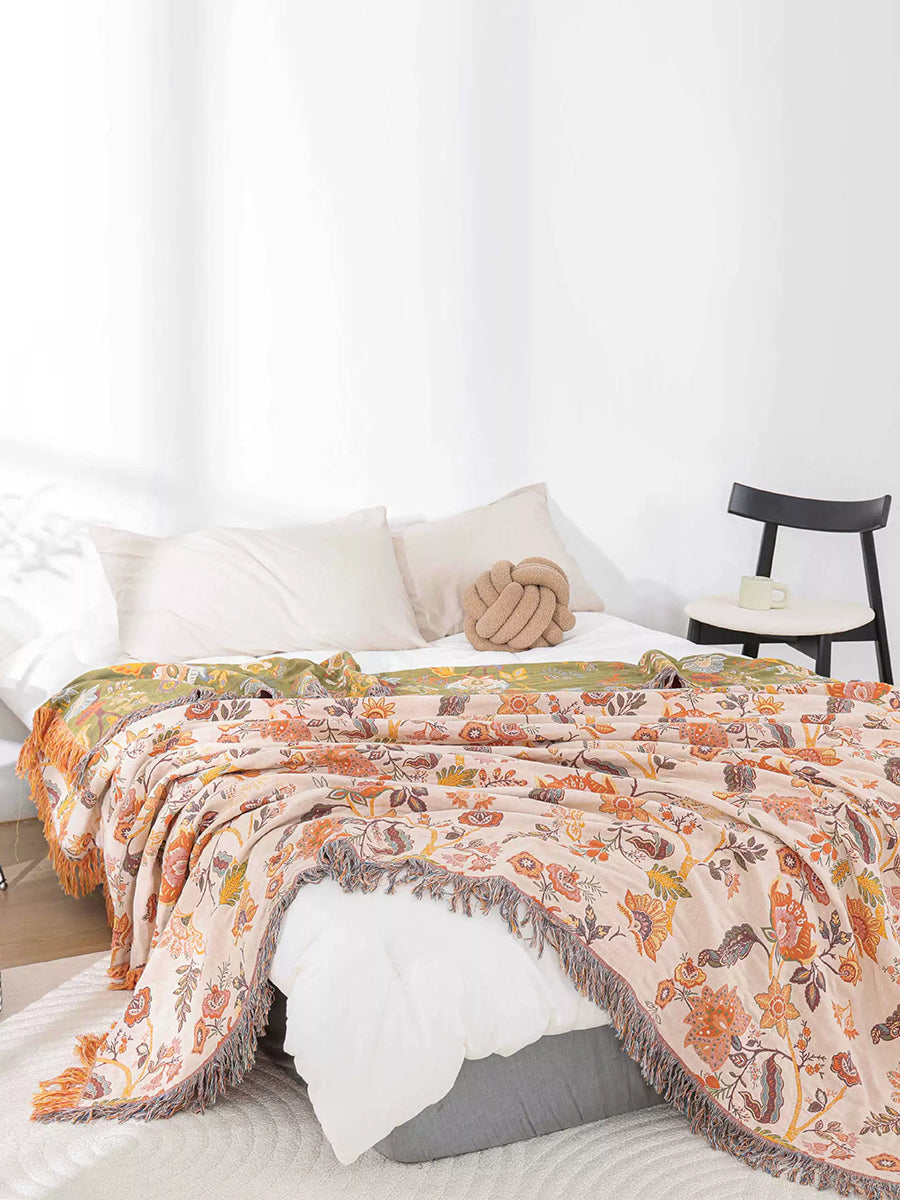100%Cotton Flower Tassel Bedcover Sofa Blanket