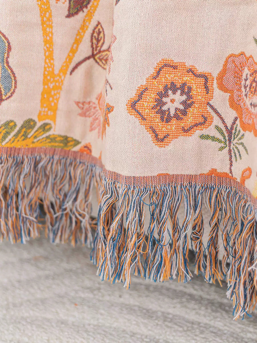 100%Cotton Flower Tassel Bedcover Sofa Blanket