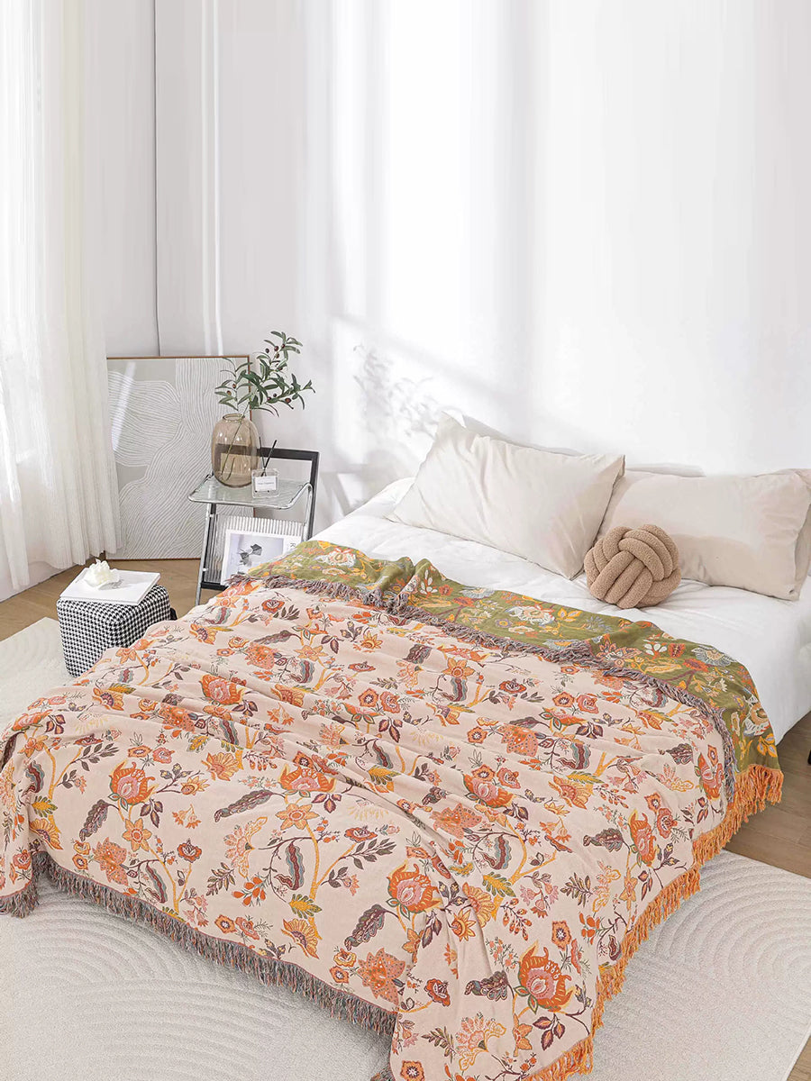 100%Cotton Flower Tassel Bedcover Sofa Blanket