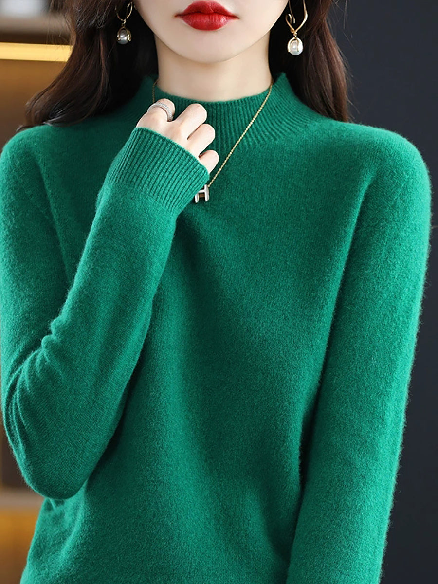 Women Autumn Casual Knitted Wool Half-Turtleneck Sweater