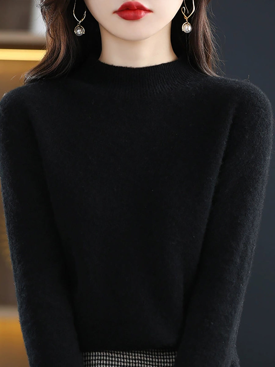 Women Autumn Casual Knitted Wool Half-Turtleneck Sweater