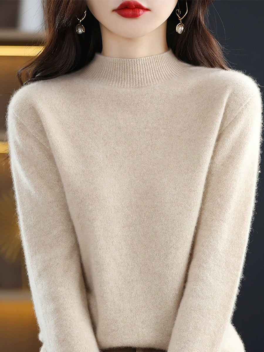 Women Autumn Casual Knitted Wool Half-Turtleneck Sweater