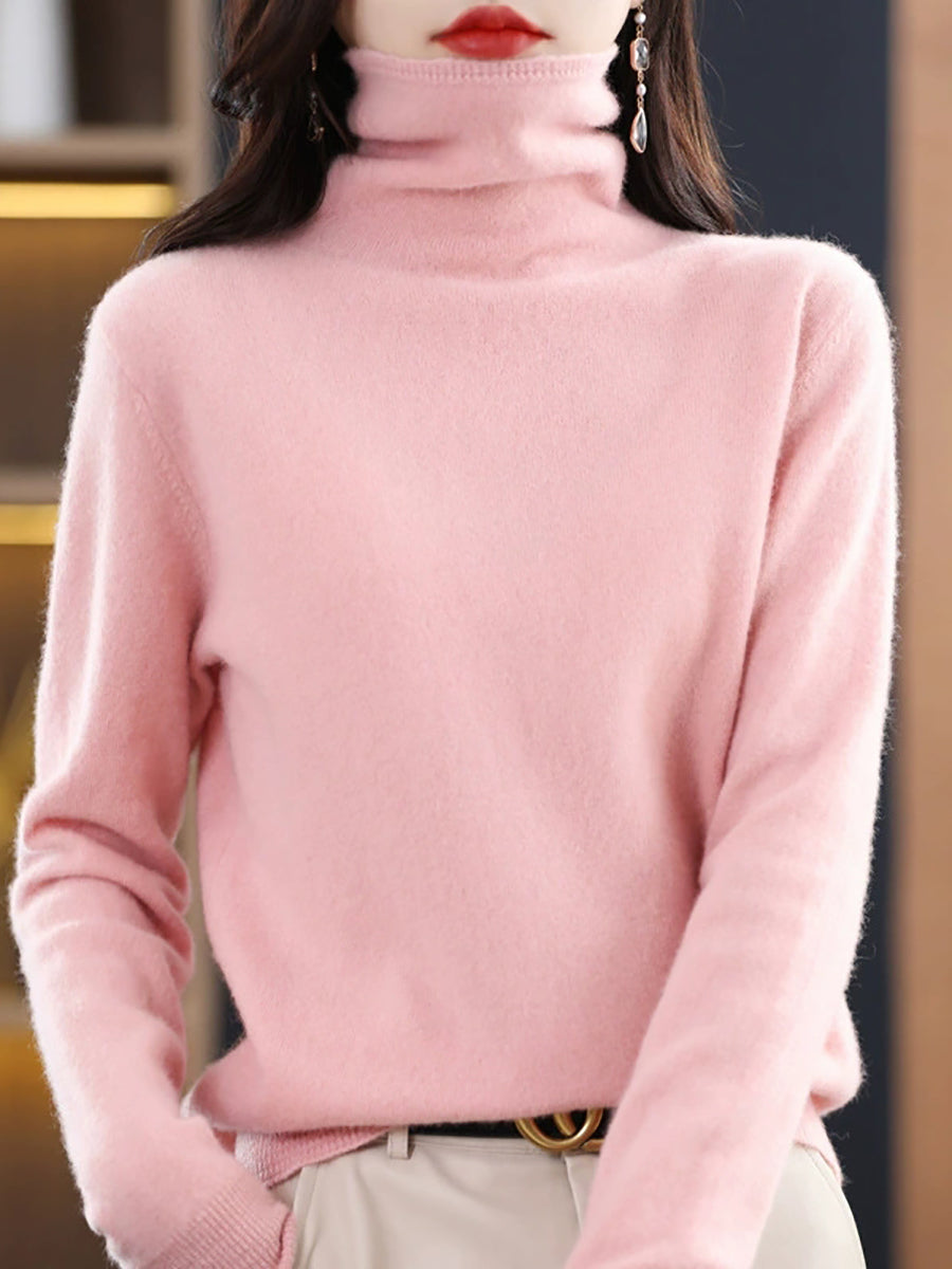 Women Autumn Casual Wool Turtleneck Warm Sweater