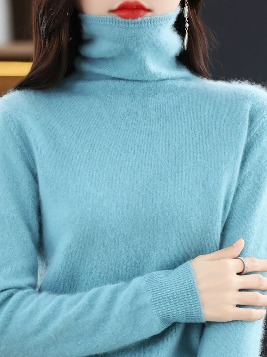 Women Autumn Casual Wool Turtleneck Warm Sweater