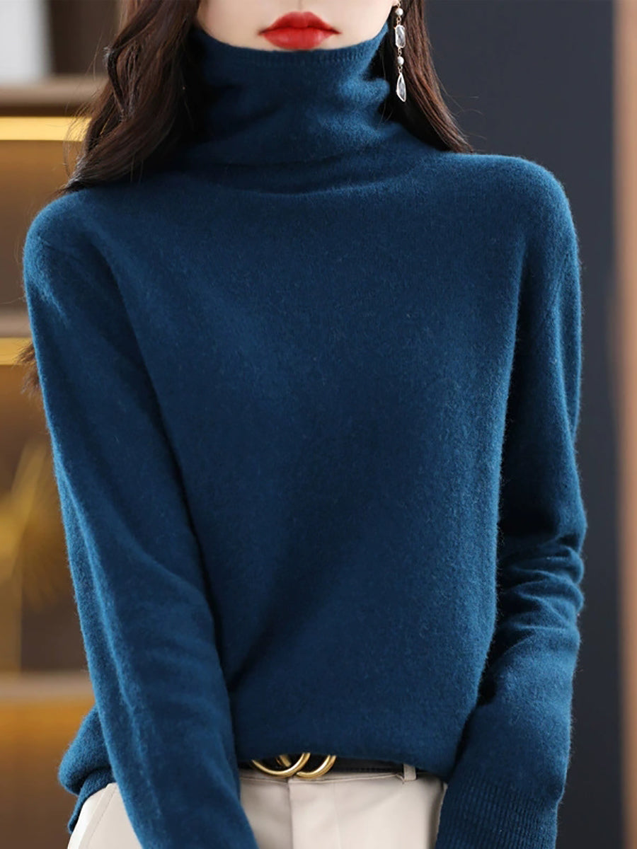 Women Autumn Casual Wool Turtleneck Warm Sweater