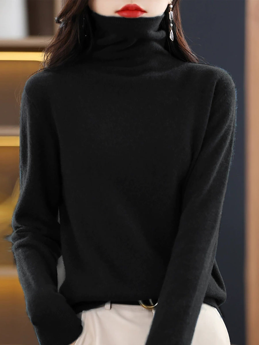 Women Autumn Casual Wool Turtleneck Warm Sweater