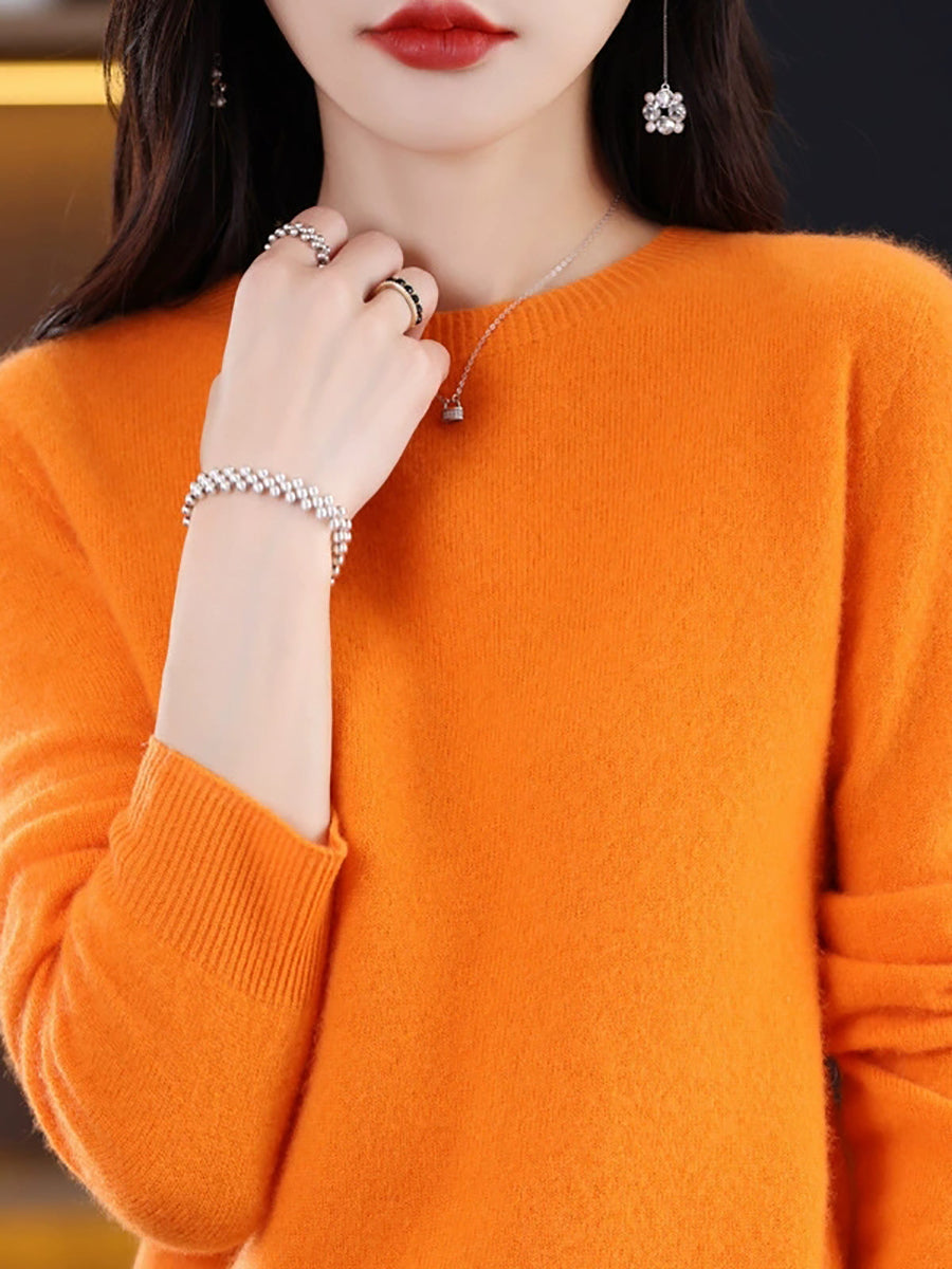 Women Autumn Casual Knitted Wool O-Neck Sweater