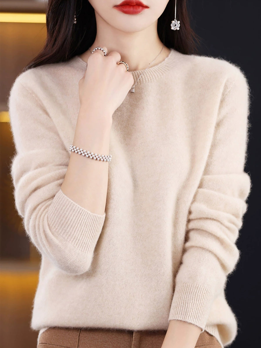Women Autumn Casual Knitted Wool O-Neck Sweater