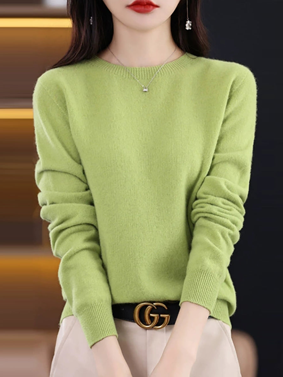 Women Autumn Casual Knitted Wool O-Neck Sweater
