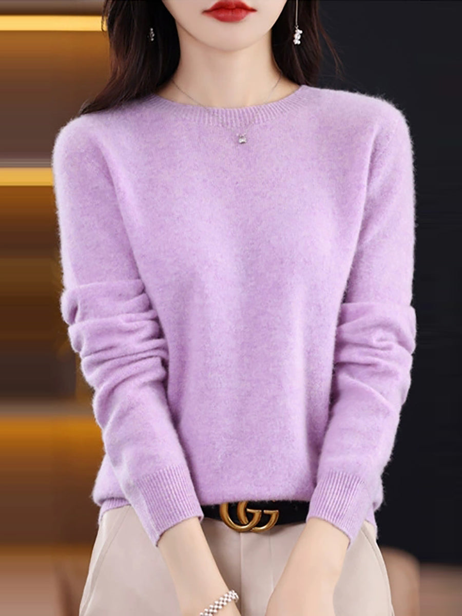 Women Autumn Casual Knitted Wool O-Neck Sweater