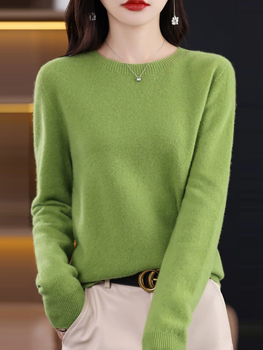 Women Autumn Casual Knitted Wool O-Neck Sweater