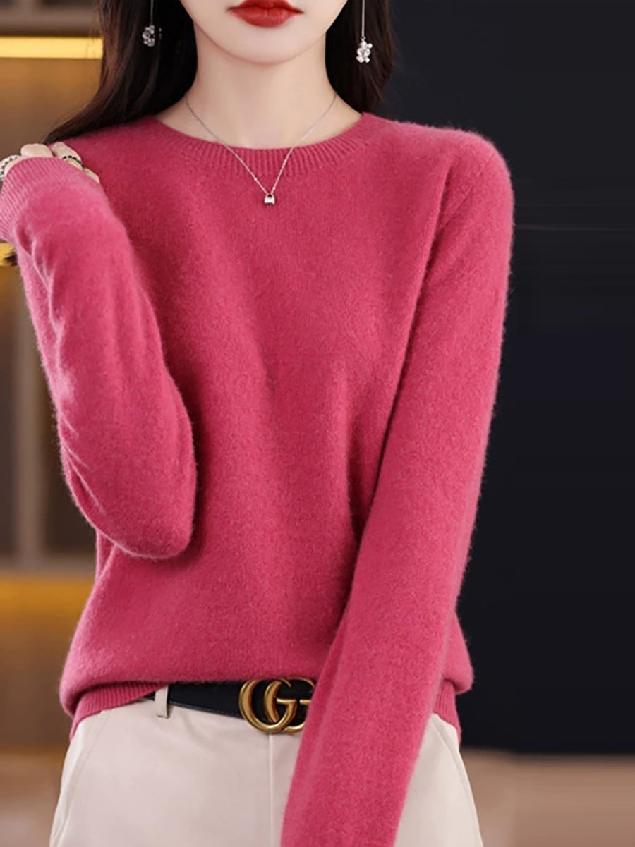 Women Autumn Casual Knitted Wool O-Neck Sweater