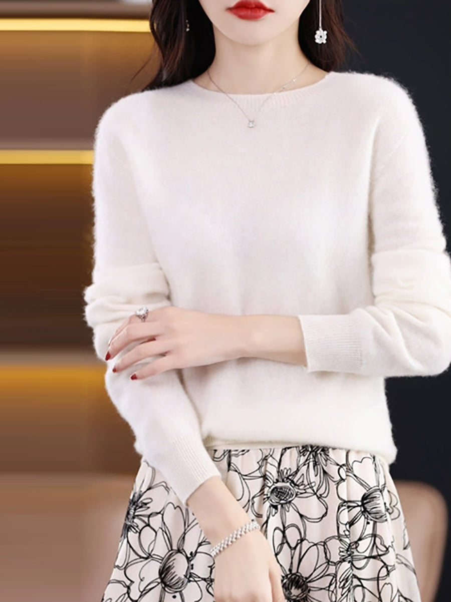 Women Autumn Casual Knitted Wool O-Neck Sweater