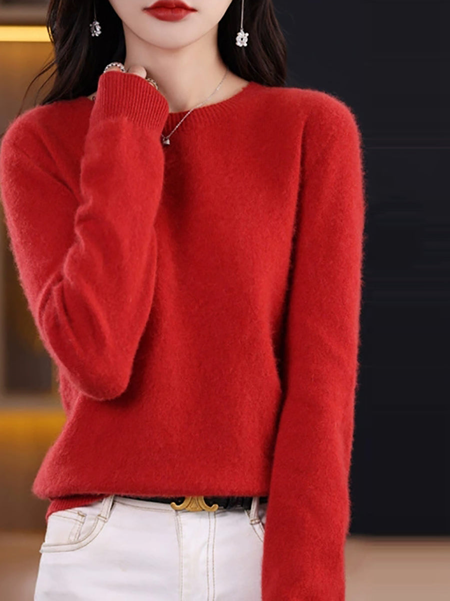 Women Autumn Casual Knitted Wool O-Neck Sweater