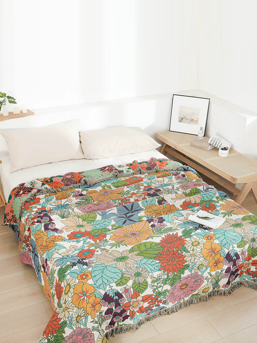 100%Cotton Flower Tassel Bedcover Sofa Blanket