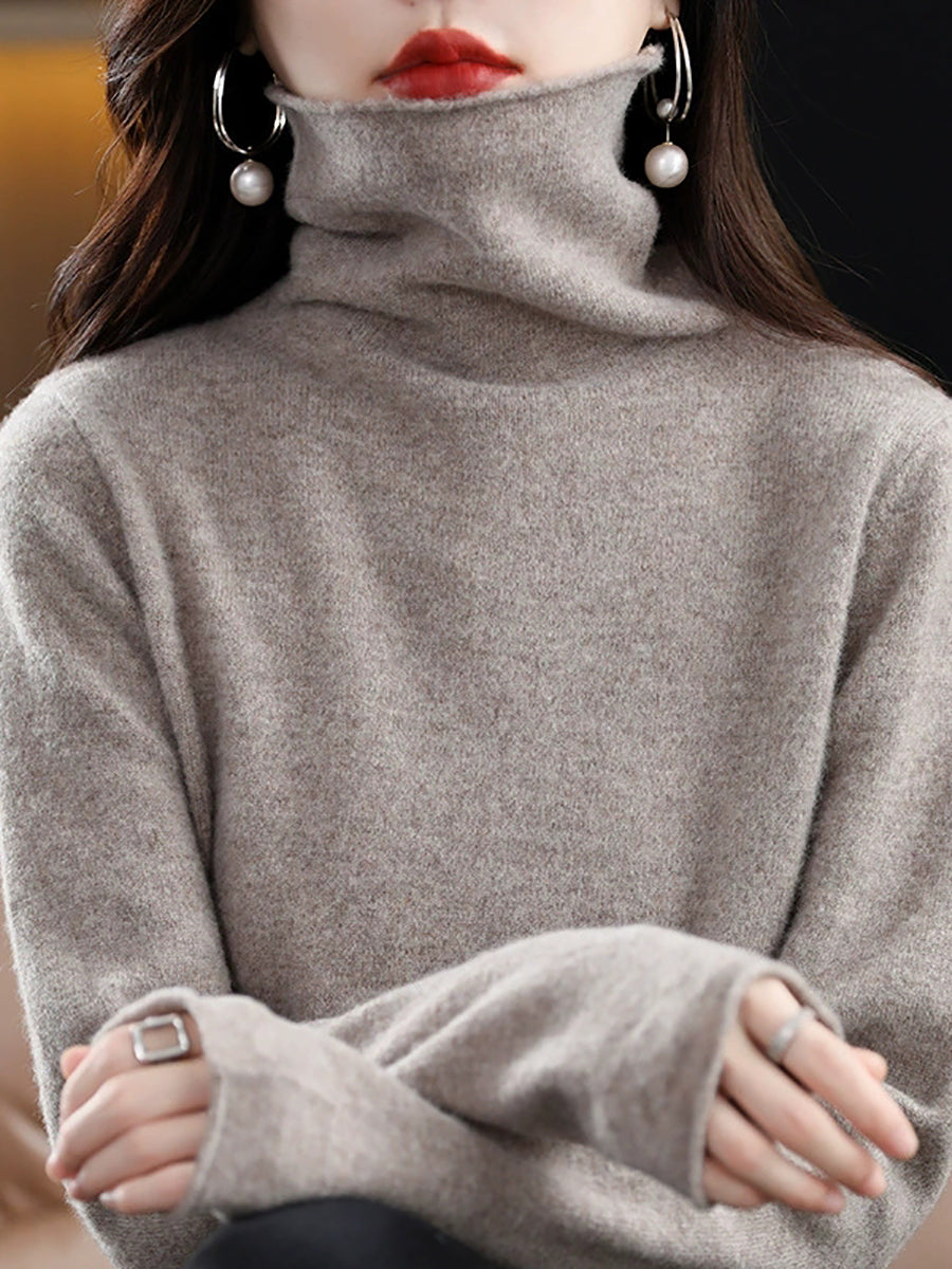 Women Autumn Casual Knitted Wool Turtleneck Sweater