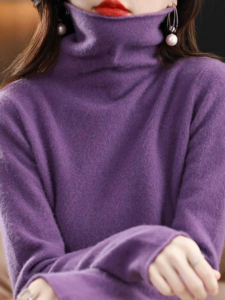 Women Autumn Casual Knitted Wool Turtleneck Sweater