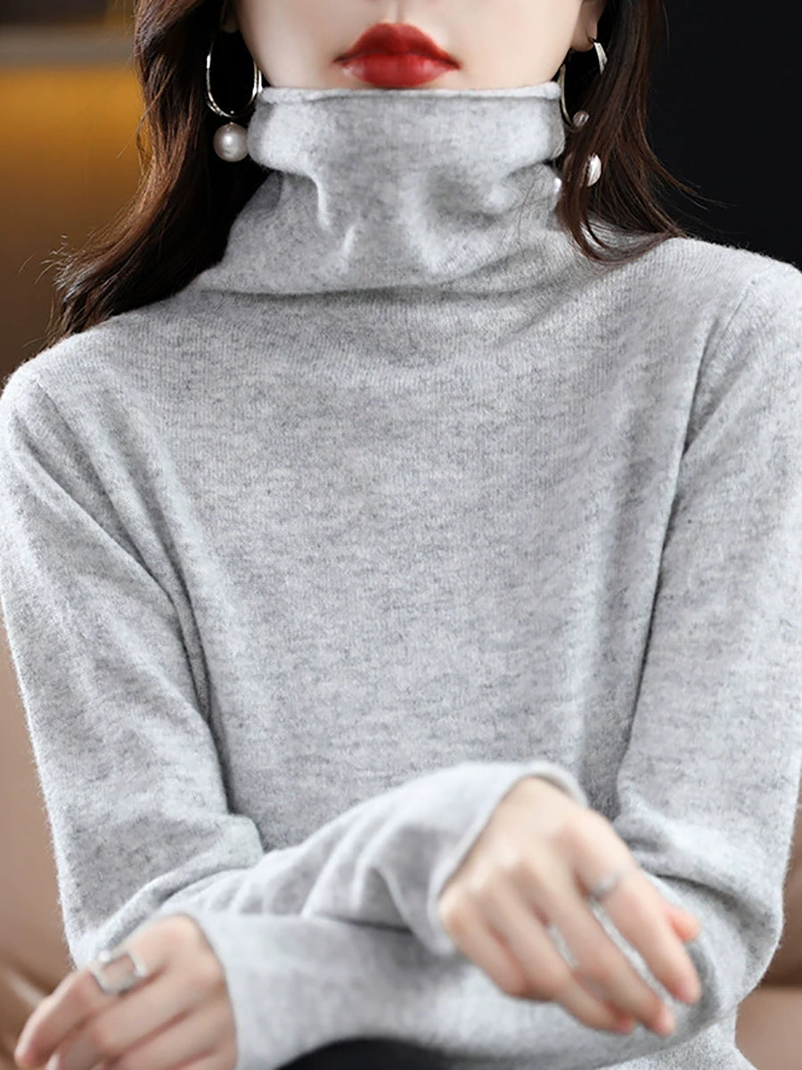 Women Autumn Casual Knitted Wool Turtleneck Sweater