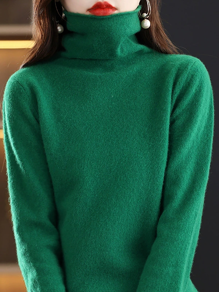 Women Autumn Casual Knitted Wool Turtleneck Sweater