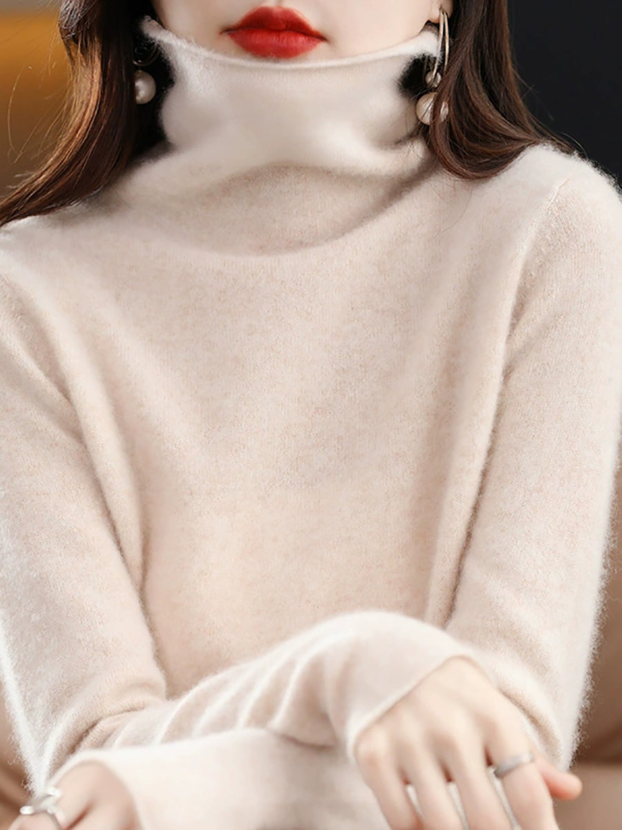 Women Autumn Casual Knitted Wool Turtleneck Sweater