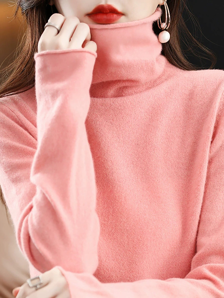 Women Autumn Casual Knitted Wool Turtleneck Sweater