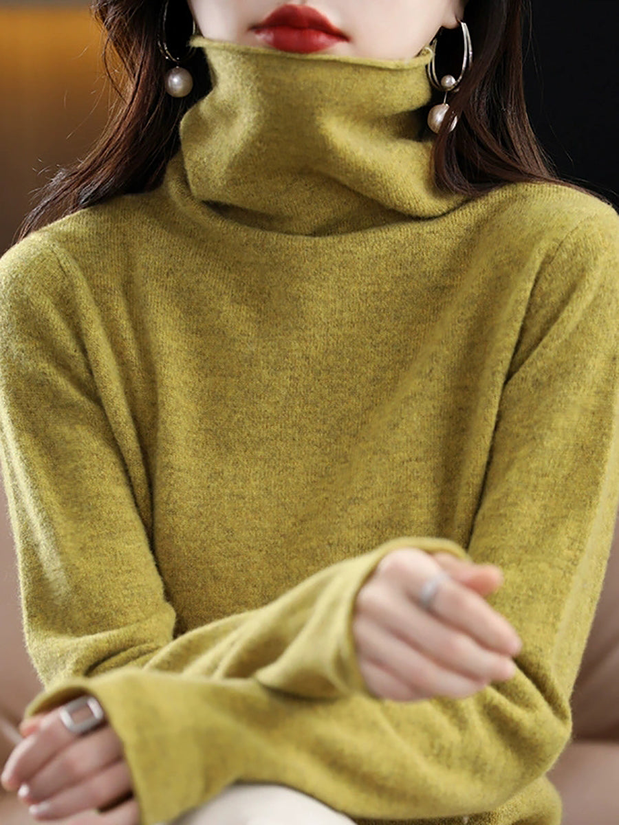 Women Autumn Casual Knitted Wool Turtleneck Sweater