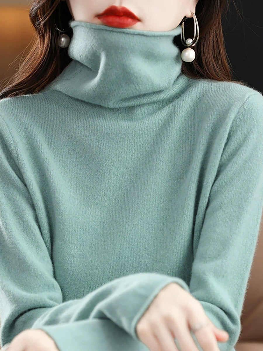 Women Autumn Casual Knitted Wool Turtleneck Sweater