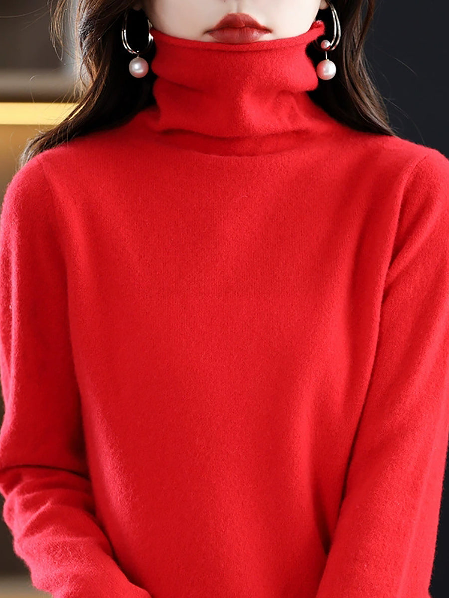 Women Autumn Casual Knitted Wool Turtleneck Sweater