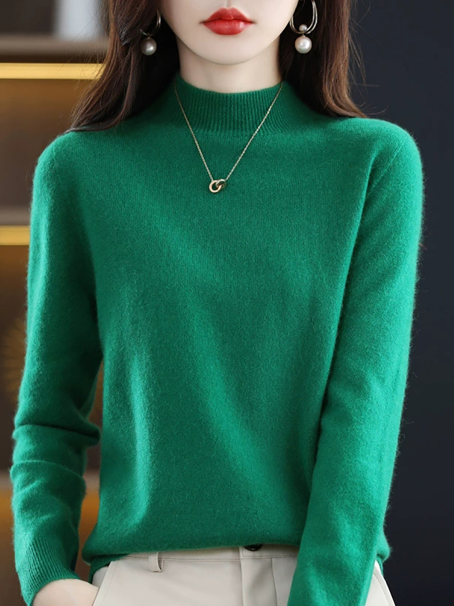Women Autumn Casual Knitted Wool Half-Turtleneck Sweater