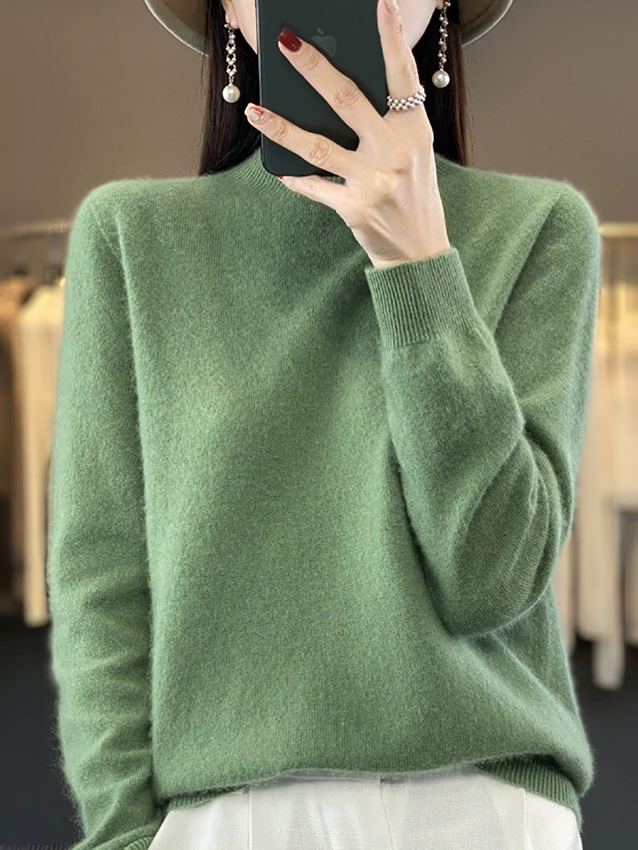 Women Autumn Casual Knitted Wool Half-Turtleneck Sweater
