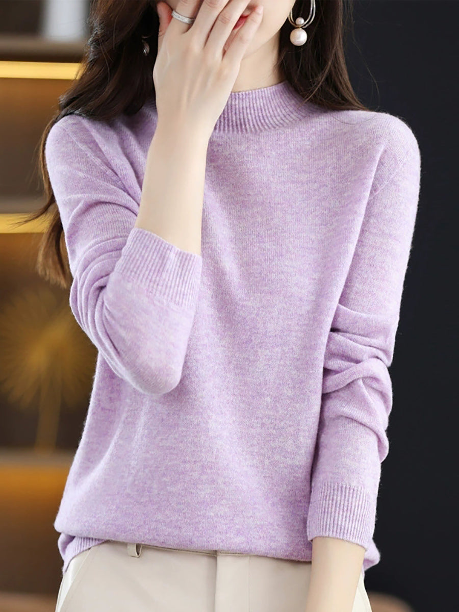 Women Autumn Casual Knitted Wool Half-Turtleneck Sweater