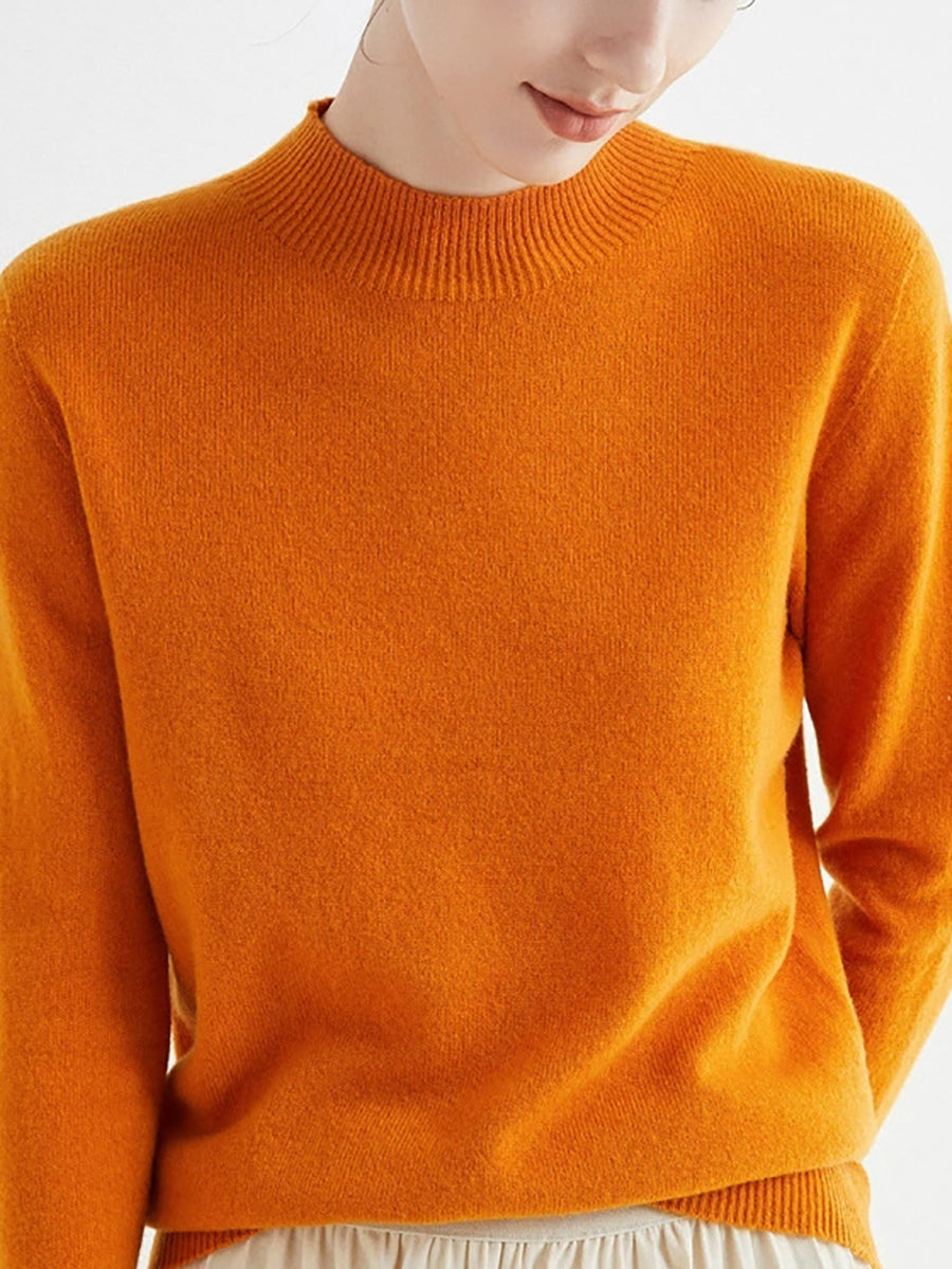 Women Autumn Casual Knitted Wool Half-Turtleneck Sweater