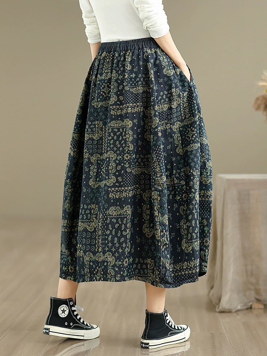 Women Ethnic Print Denim Skirt