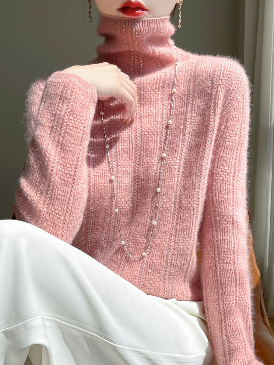 Women Autumn Artsy Knitted Wool Turtleneck Sweater