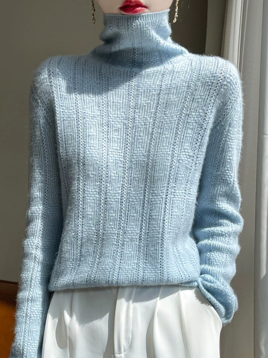 Women Autumn Artsy Knitted Wool Turtleneck Sweater