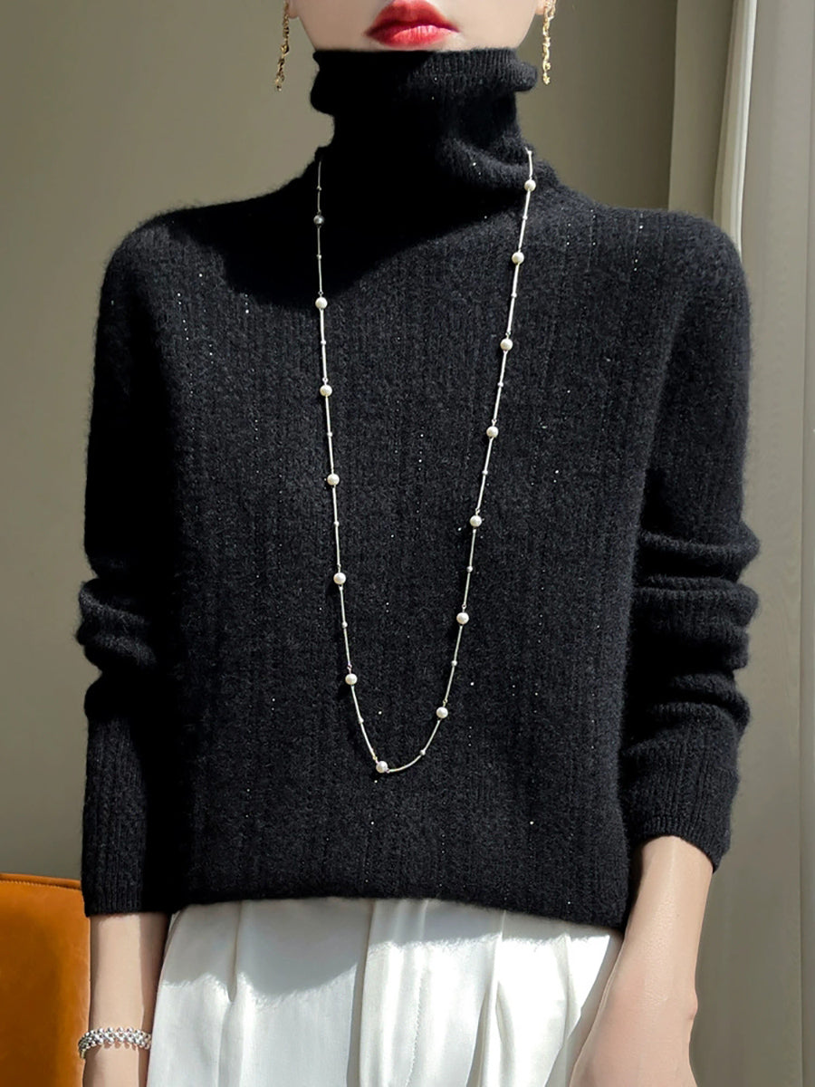 Women Autumn Artsy Knitted Wool Turtleneck Sweater
