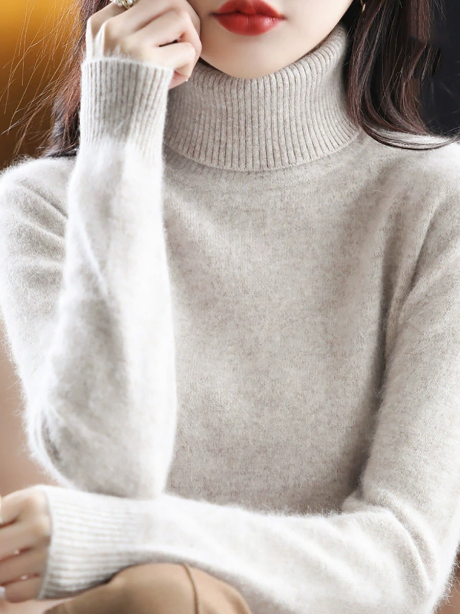 Women Autumn Casual Knitted Wool Turtleneck Sweater