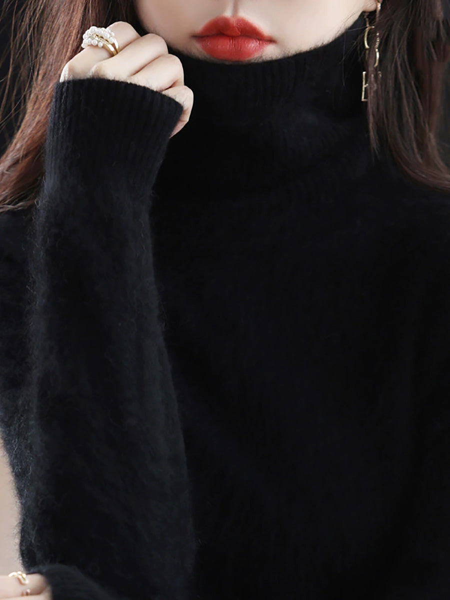Women Autumn Casual Knitted Wool Turtleneck Sweater