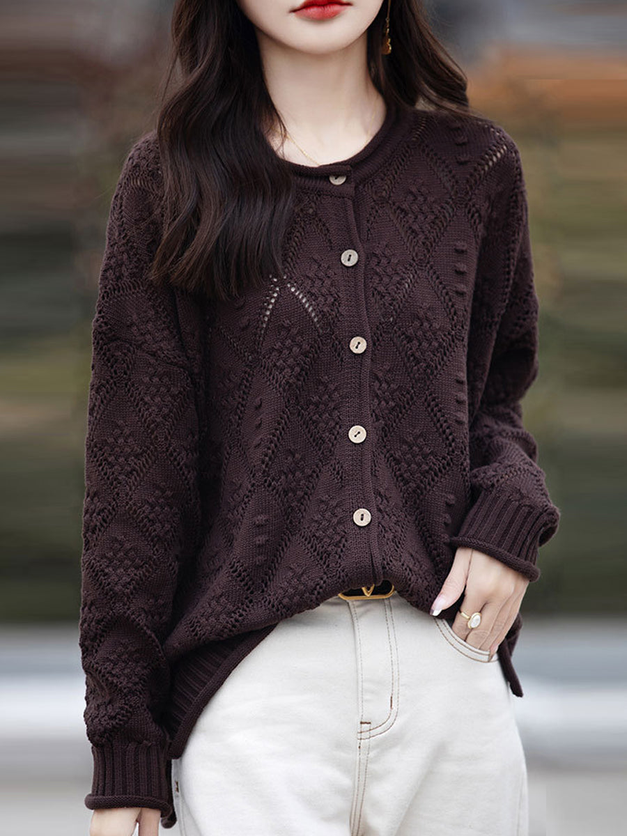 Women Autumn Artsy Knitted O-Neck Cardigan Sweater