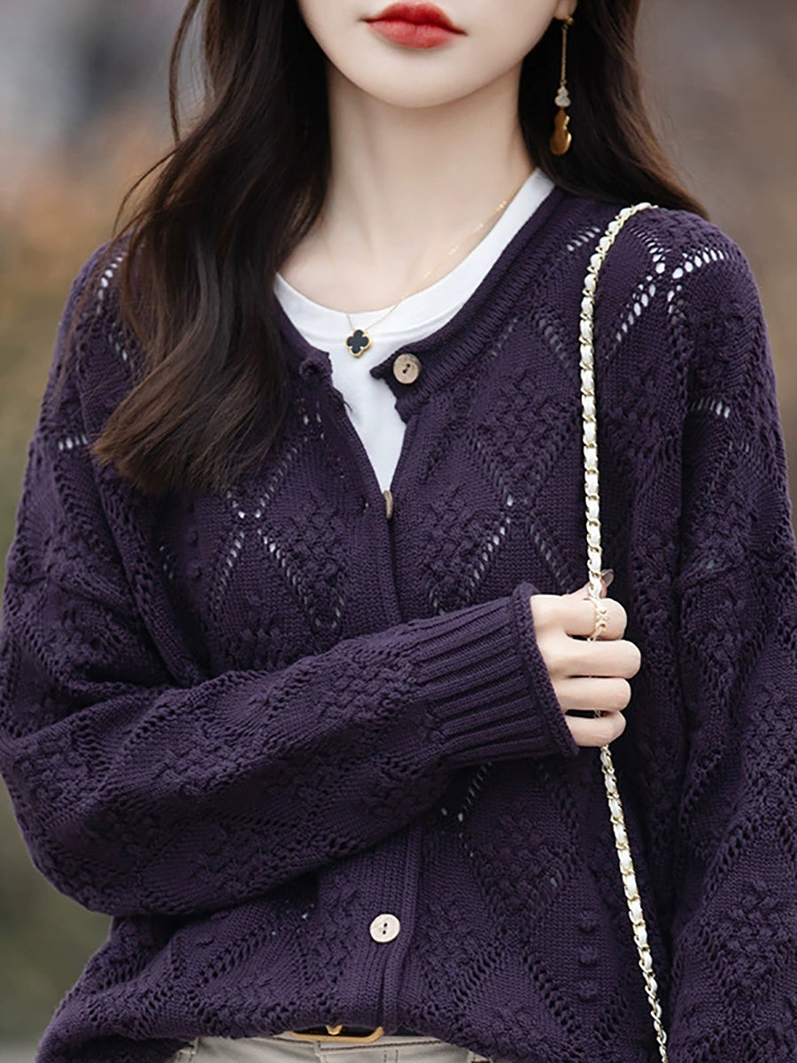 Women Autumn Artsy Knitted O-Neck Cardigan Sweater