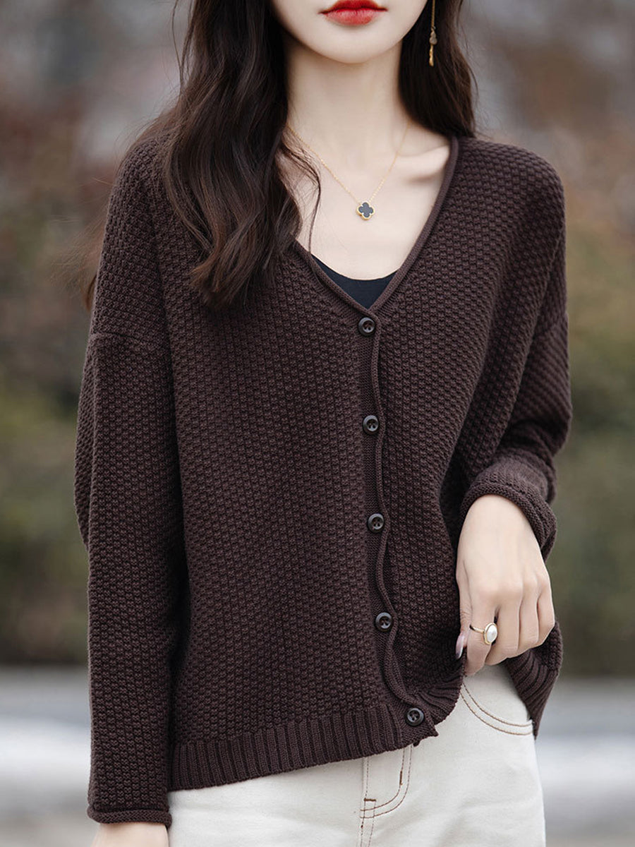 Women Autumn Casual Knitted V-Neck Cardigan Sweater